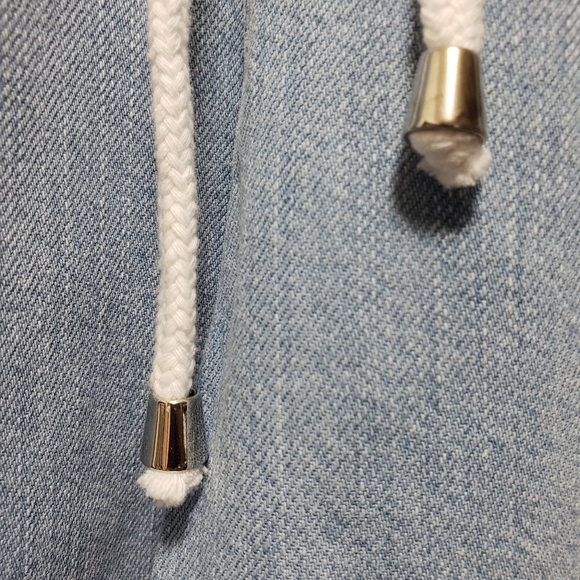 Moto Capri Pants Light Denim Drawstring Elastic Waistband Size 25 - Picture 6 of 9